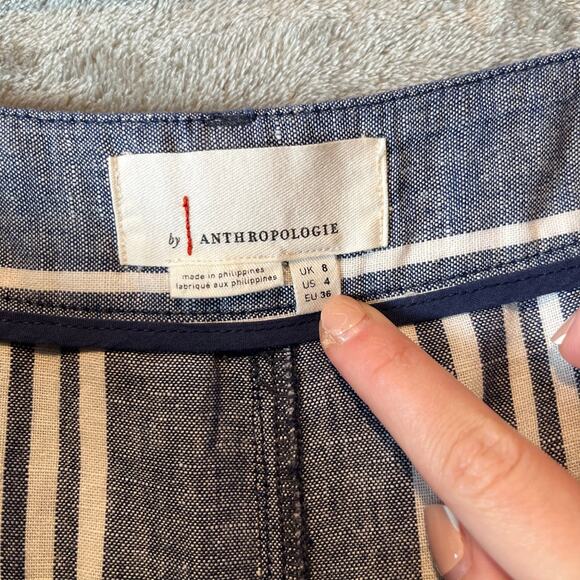 Anthropologie Womens Beachy Wide Leg Pants Linen Blend Blue White Striped Size 4 - Picture 6 of 6